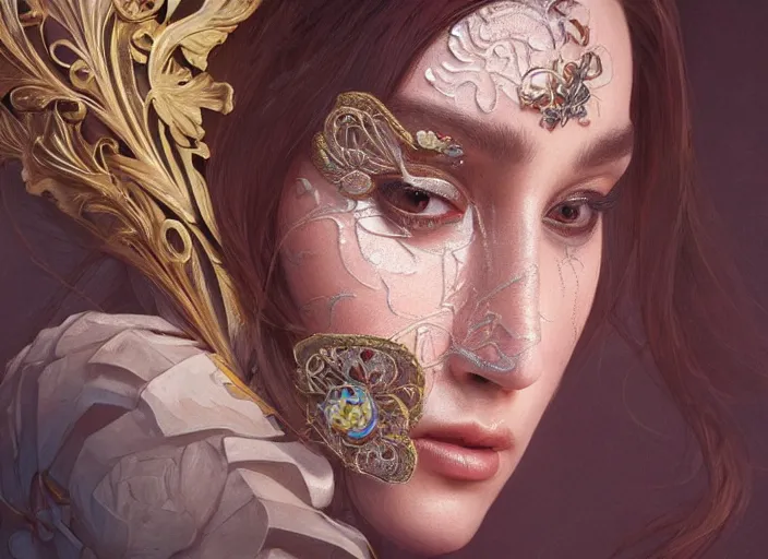 Prompt: masked, perfectly-centered-Portrait of the most beautiful woman on the planet , intricate, highly detailed, artstation, concept art, smooth, sharp focus, illustration, Unreal Engine 5, 8K, art by artgerm and greg rutkowski and alphonse mucha