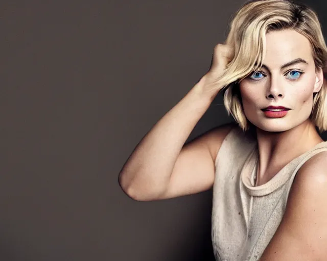 Prompt: a photo of margot robbie doing a silly face, hyper realistic face, beautiful eyes, cinematic, long shot, hyper detailed, 8 5 mm photograph, 8 k resolution, film still, sharp lens, wide lens