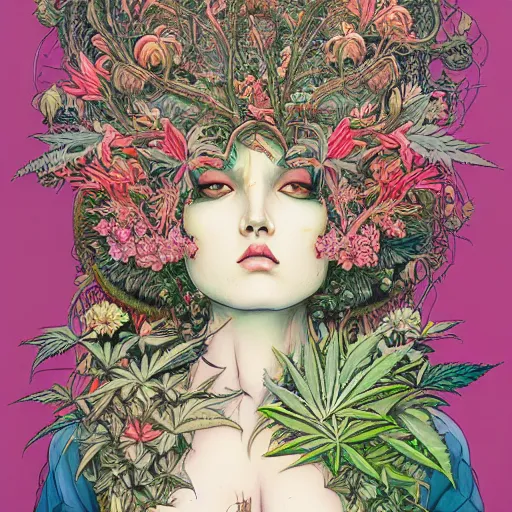 Prompt: goddess of plants by james jean highly detailed painting trending on arstation vivid colors cannabis