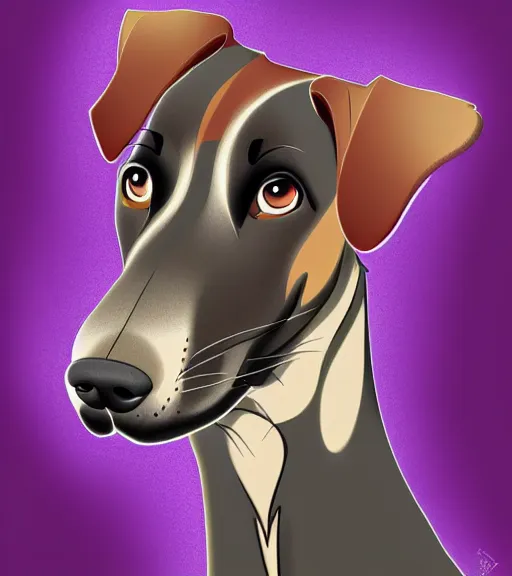 Image similar to plott hound after a purple ball full color digital illustration in the style of don bluth, artgerm, artstation trending, 4 k