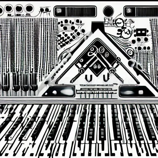 Image similar to a vector illustration of synthesizer, black and white, white background