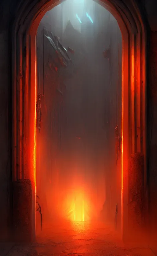 Image similar to a gate into hell, portal, doorway, dynamic lighting, ambient lighting, atmospherical, photorealistic fantasy concept art, trending on art station, stunning visuals, creative, cinematic, ultra detailed