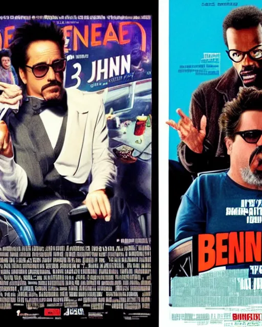 Prompt: movie poster for weekend at bernie's 3, hilariously pregnant robert downey jr in a wheelchair with dark sunglasses, bernie gets pregnant, bernie goes to a casino, comedic movie poster for weekend at bernie's 3, cinematic lighting with chris rock