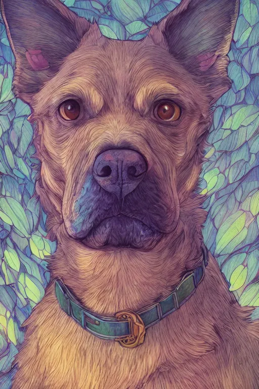 Image similar to a beautiful hyperdetailed illustration of my dog cooper, perfectly shaded, atmospheric lighting, style of studio ghibli, makoto shinkai, raphael lacoste, louis comfort tiffany, artgerm, james jean, victo ngai, ross tran, chinese style