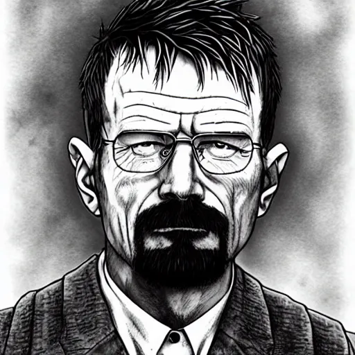 Image similar to walter white drawn by kentaro miura