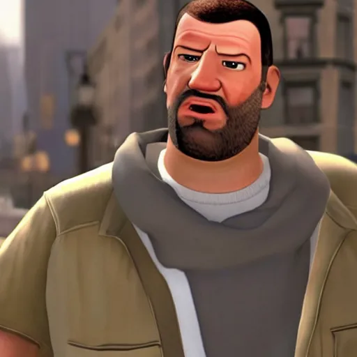 Image similar to roman bellic from gta iv in pixar movie