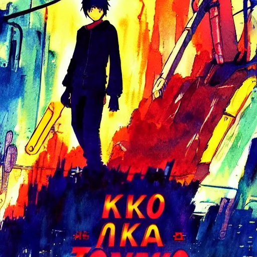 Image similar to vintage movie poster art for akira by trending pixiv fanbox, watercolor, style of makoto shinkai takashi takeuchi yoshiyuki and agnes cecile 4 k concept art