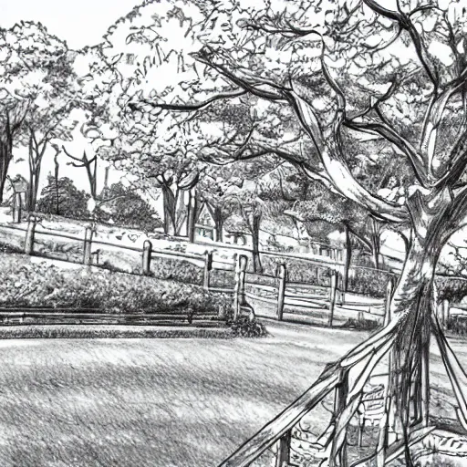 Prompt: manga drawing of a beautiful park