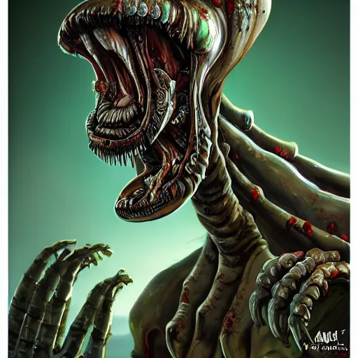 Image similar to zombie fungus xenomorph, queen aliens, eggs, monster, ultra detailed, 8 k, trending on artstation, award - winning art,