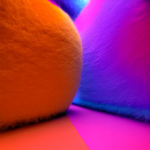 Prompt: : colorful abstract hyperbolic fuzzy sculpture on the wall in modern architecture, cinematic lighting, hyper - realistic, detailed, render by c 4 d octane, unreal engine, 8 k 3 d render