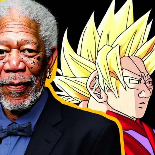 Image similar to morgan freeman powers up to super saiyan