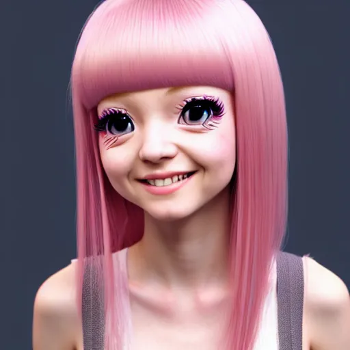 Prompt: A portrait of Nikki from Shining Nikki and Love Nikki, a cute 3d cgi toon young woman with long light pink hair, full bangs, hazel eyes, full round face, light makeup, pale skin, Chinese heritage, medium shot, mid-shot, hyperdetailed, 8k, trending on artstation, as a Pixar character