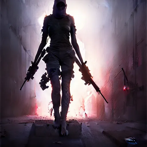 Image similar to only the dead have seen the end of war, artwork by artgerm, danger lurking in the night, fear of death, rendered in pov - ray, style of greg rutkowski and jackson pollock