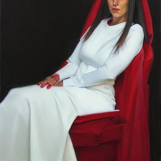 Prompt: portrait of a woman wearing white and red, by donato giancola