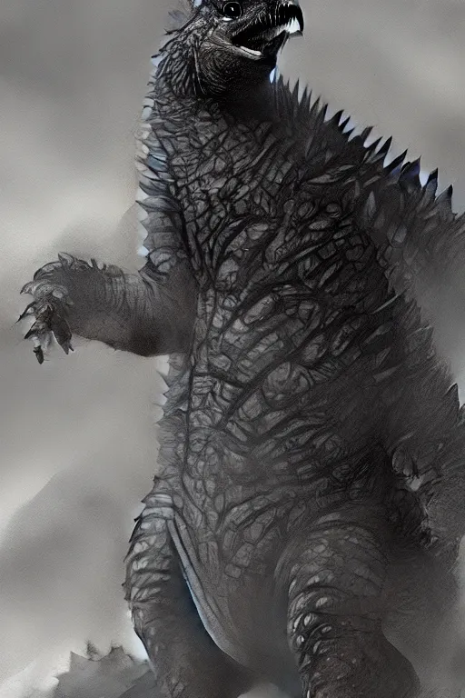 Prompt: Godzilla by carlos huante trending on artstation