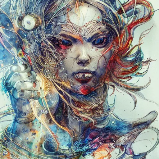 Image similar to cosmic pizza, watercolor, pen and ink, intricate line drawings, by Yoshitaka Amano, Ruan Jia, Kentaro Miura, Artgerm, detailed, trending on artstation, hd, masterpiece,