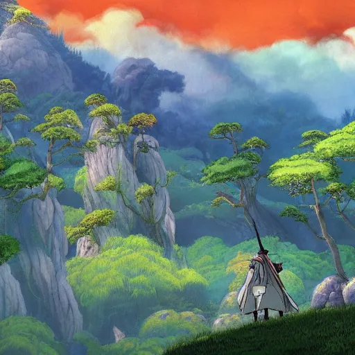 Prompt: a fantasy landscape painted by hayao miyazaki