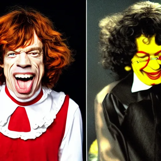 Image similar to mick jagger as ronald mcdonald