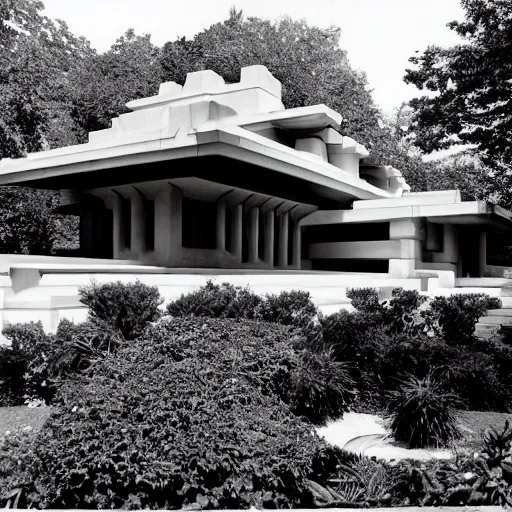 Prompt: frank lloyd wright, black and white photo