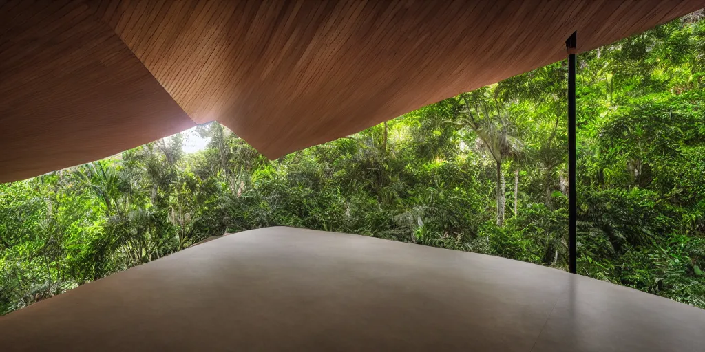 Prompt: Architectural photography of beautiful nature meets architecture building by Luis Barragán, in a tropical forest, volumetric lighting,, luxury, high detail, 14mm, cinematic photography, archdaily, high resolution