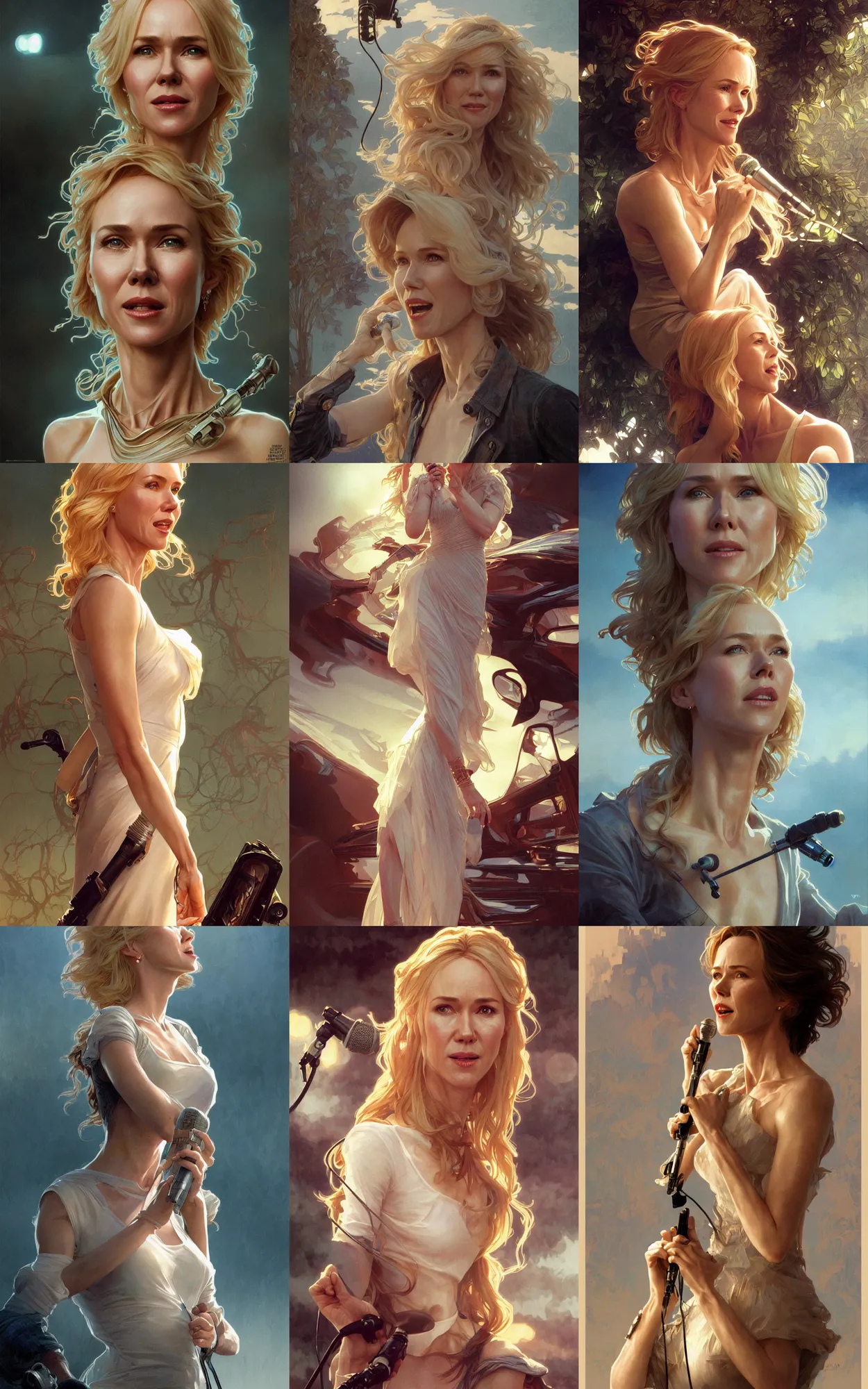 Prompt: ultra realistic illustration, naomi watts singing in david lynchs mullholand drive, elegant, highly detailed, smooth, sharp focus, art by artgerm and greg rutkowski and alphonse mucha