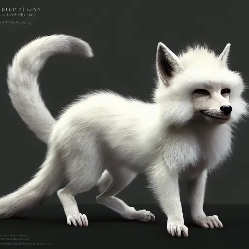 Prompt: fox as a monkey as a cat, fluffy white fur, extremely long tail, award winning creature portrait photography, extremely detailed, artstation, 8 k, sensual lighting, incredible art, wlop, artgerm