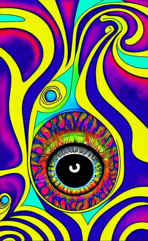 Prompt: psychedelic eye close up, white background, vector art, illustration by frank frazetta and alex grey