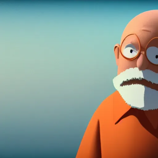 Image similar to bald man with a bright orange beard by studio ghibli, cinema still, 4 k