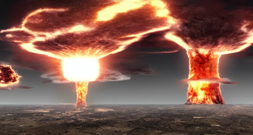 Image similar to nuclear explosion youtube thumbnail, photorealism