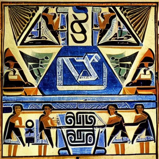 Image similar to sumerian mural of tetragrammaton