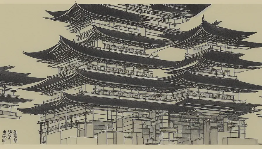 Prompt: the kabuki - za building by hiroshi yoshida, detailed