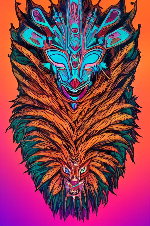 Prompt: totem animal tribal chaman vodoo mask feather gemstone plant video game illustration vivid color borderlands by josan gonzales and dan mumford radiating a glowing aura