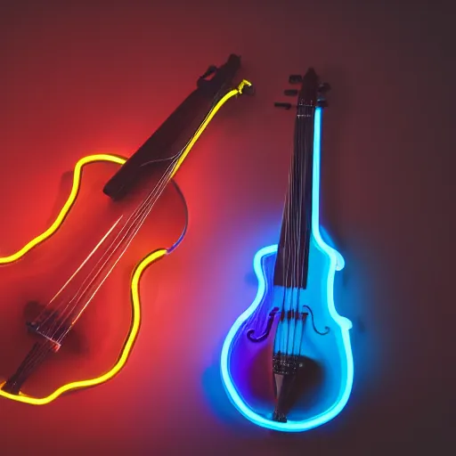 Image similar to product photo of a neon cello, studio lighting, cinematic angle, 4 k
