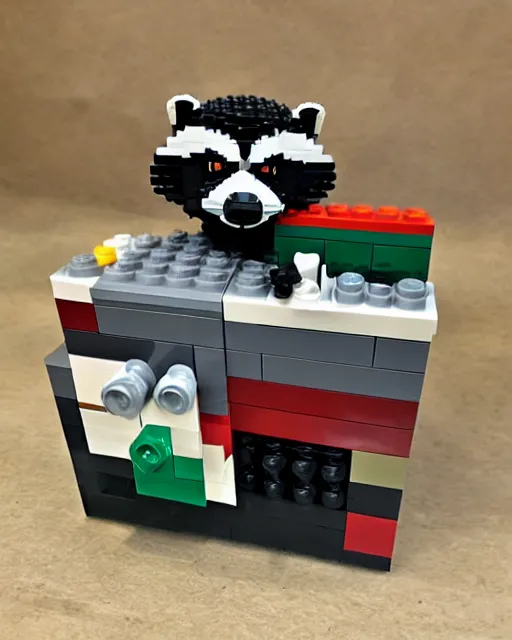 Image similar to lego raccoon dumpster set