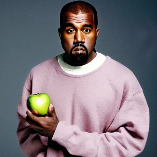 Image similar to Kanye West holding a apple for a 1990s sitcom tv show, Studio Photograph, portrait C 12.0