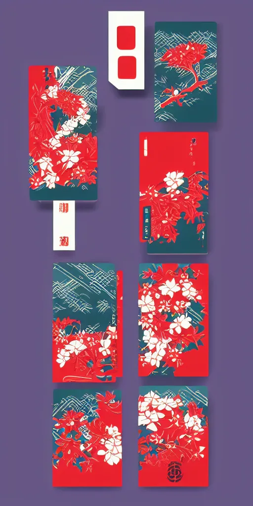 Prompt: set of febraury hanafuda cards, shirt design, vector style, fresh modern look, made with photoshop