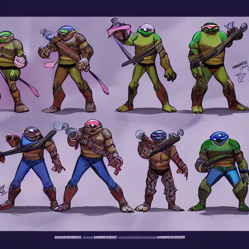 Image similar to new character sheets of new characters for the 2018 rise of the teenage mutant ninja turtles reboot on nickelodeon by the lead artist Andy suriano