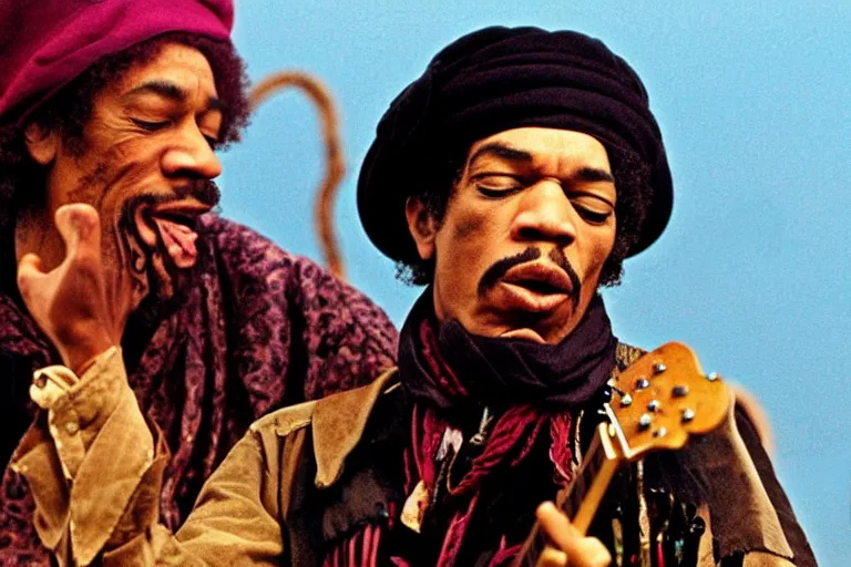 Prompt: jimi hendrix as topol in fiddler on the roof