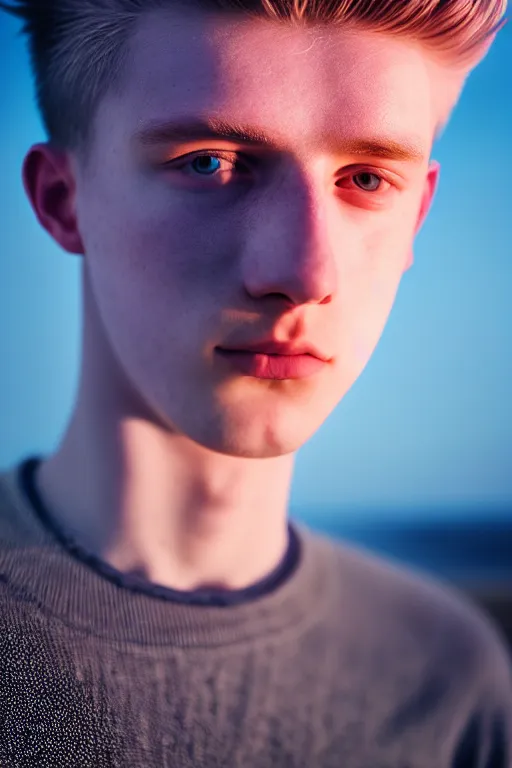 Image similar to high quality pastel coloured film mid angle selfie photograph of a beautiful young 2 0 year old male, soft features, short black hair, resting in an icelandic black rock environment. atmospheric. three point light. photographic. art directed. ( pastel colours ). volumetric light. clearcoat. waves glitch. 8 k. filmic.