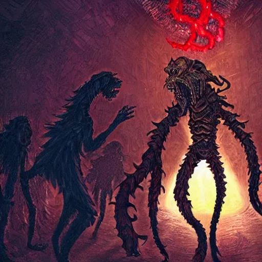 Image similar to A photo of a Demogorgon going to monster school. Very detailed composition.