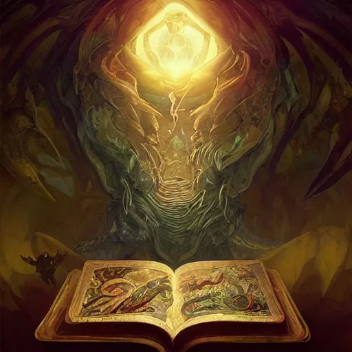 Prompt: “an eldritch book with a pocket dimension inside of it, D&D, fantasy, intricate, cinematic lighting, highly detailed, digital painting, artstation, concept art, smooth, sharp focus, illustration, art by Artgerm and Greg Rutkowski and Alphonse Mucha”