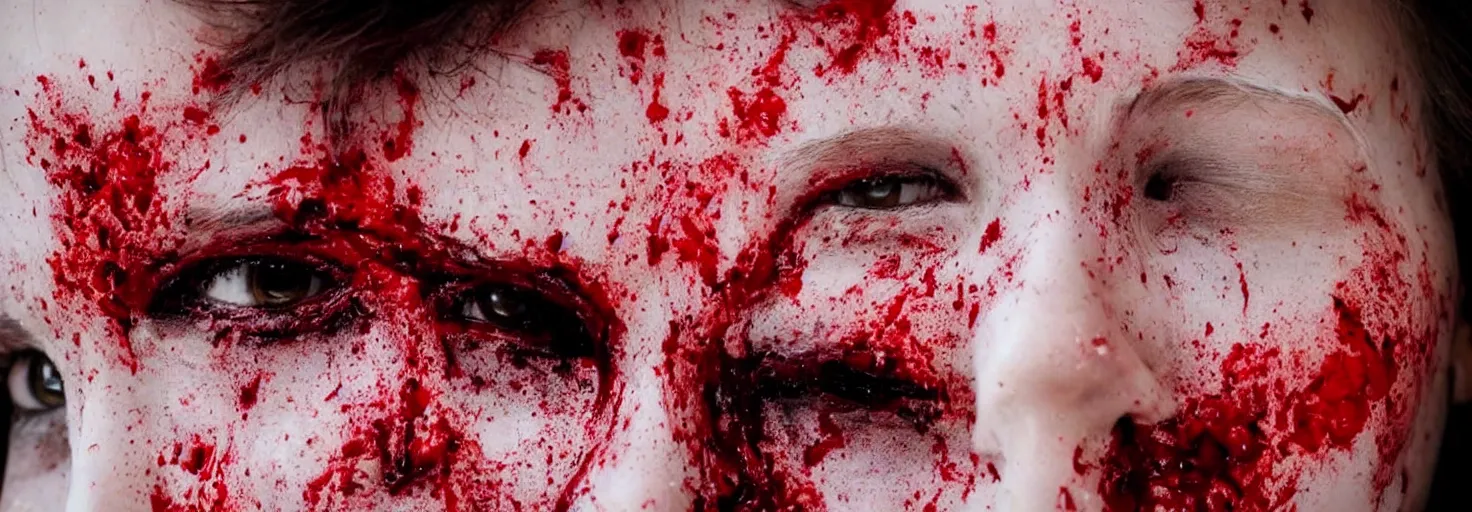 Image similar to close up of a dead woman's face covered in blood