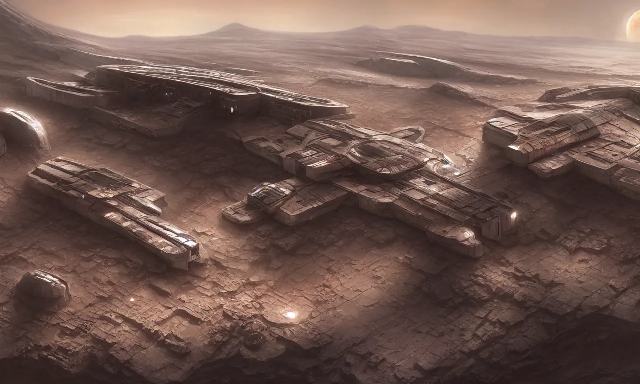 Image similar to a beautiful highly detailed matte painting of a huge derelict Mars base, Space base, Star Trek by Jose Daniel Cabrera Pena and Leonid Kozienko, concept art