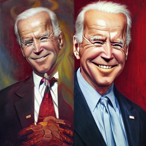 Image similar to terrifying, surreal portrait of joe biden by j. c. leyendecker, bosch, willim blake, jon mcnaughton, and beksinski