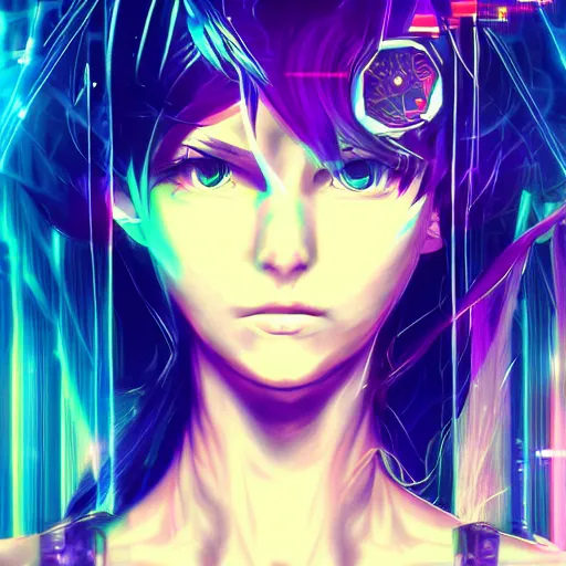 Prompt: cyberpunk anime woman with long hair, glitch art, digital art, EDM, portrait, trending on artstation
