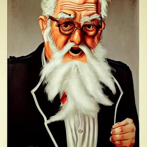 Image similar to “portrait of Colonel Sanders as Uncle Sam, by Norman Rockwell”