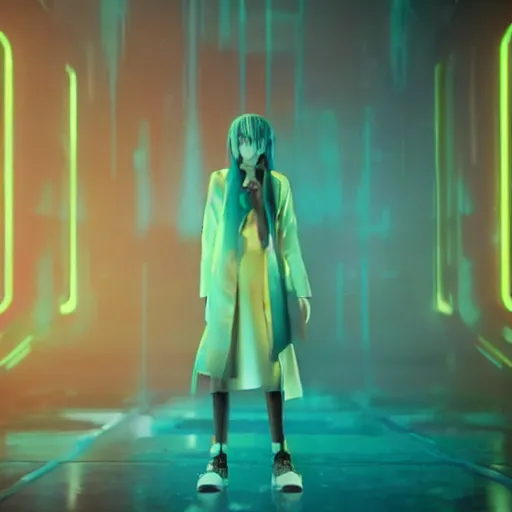 Image similar to still of hatsune miku in blade runner 2 0 4 9, imax, neon