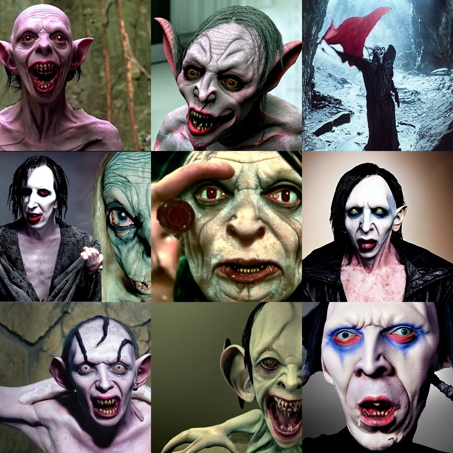 Prompt: Marilyn Manson as Gollum, movie still from Lord of the Rings