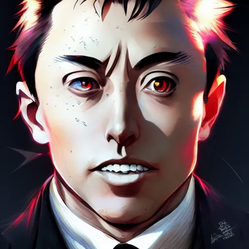 Image similar to anime portrait of evil elon musk as an anime boyby Stanley Artgerm Lau, WLOP, Rossdraws, James Jean, Andrei Riabovitchev, Marc Simonetti, and Sakimichan, trending on artstation