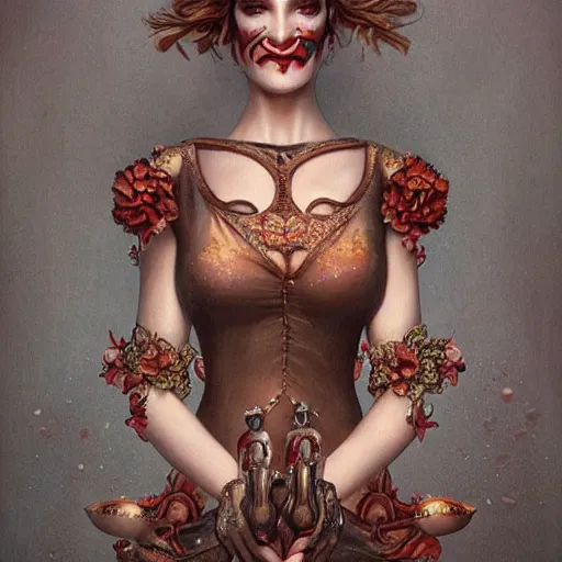 Image similar to ultra realist soft painting of a single attractive cartomancer female sillicon skin tight long dress, curiosities carnival, partial symmetry accurate features, very intricate details, focus, curvy, artstyle Tom Bagshaw, award winning